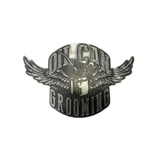 OIL CAN GROOMING Naklejka metalizowana 13x20 cm